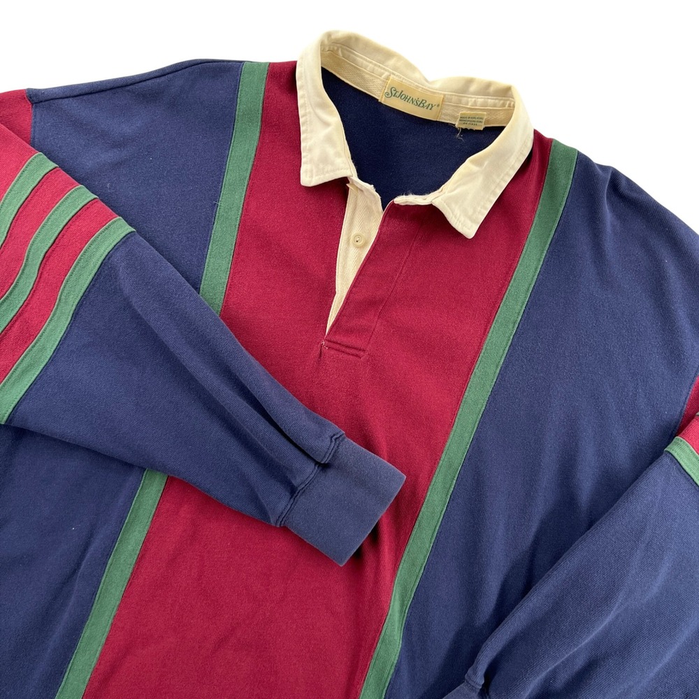 Vintage St‎ Johns Bay Rugby Shirt Men XXLT Long Sleeve Colorblock Ivy Prep *READ